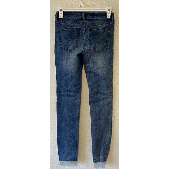 Free People Reagan Raw Hem Jeans Size 25 Blue Exposed Button Fly Skinny Fit - Picture 2 of 8